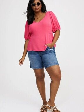Torrid NEW Plus Size 2x: Puff Sleeve Tie Back Blouse in Honeysuckle